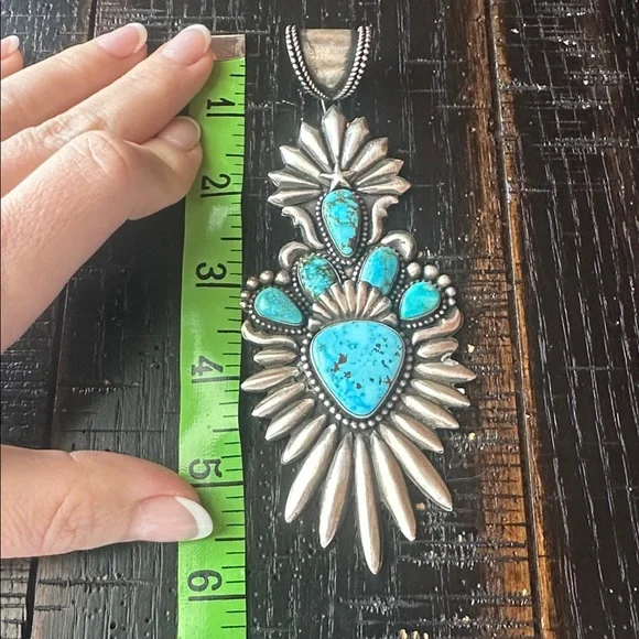 Navajo Shawn Cayatineto High Grade Kingman Turquoise & Sterling Silver Pendant - Picture 9 of 12